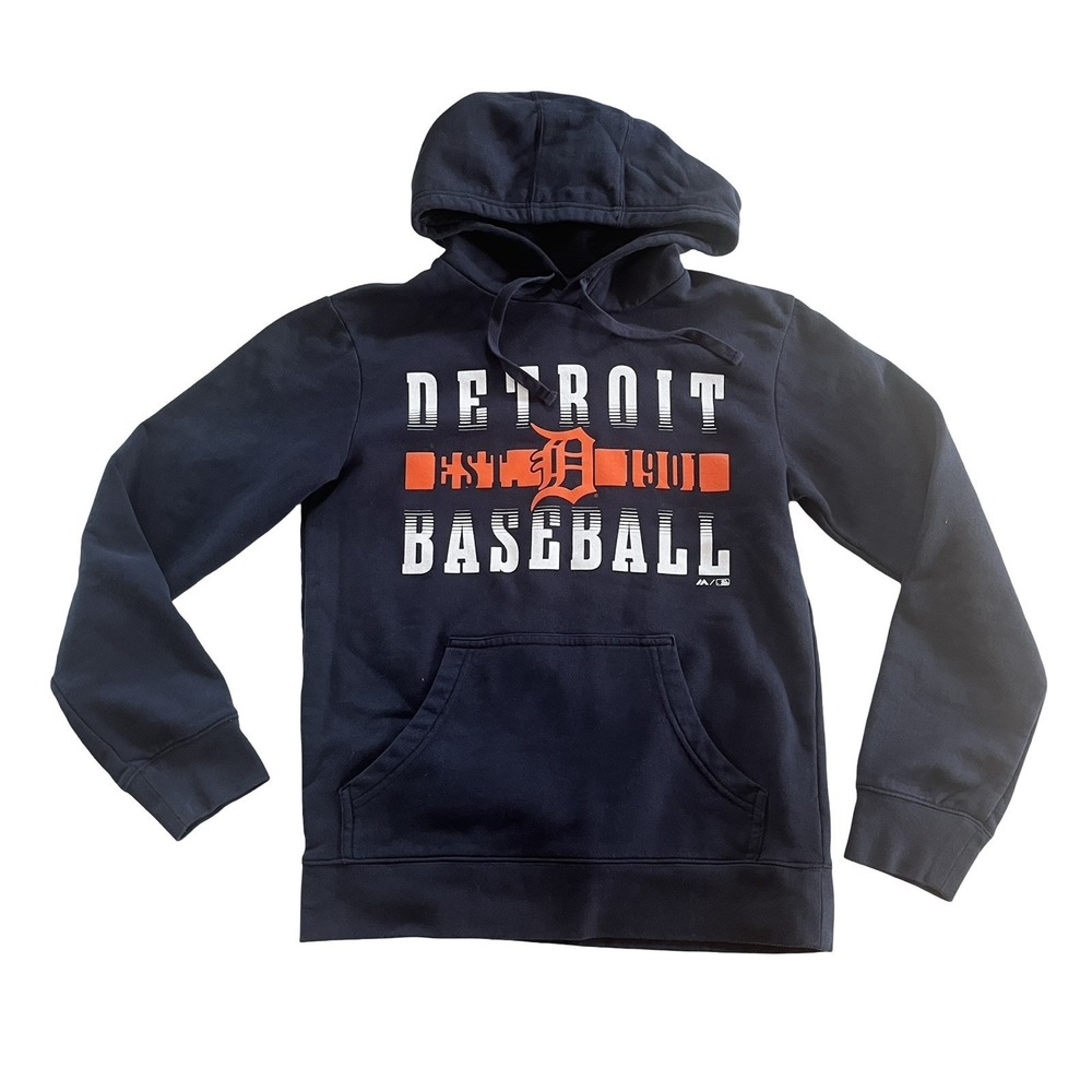 Majesticβ Detroit Tigers Baseball Women's Size S Blue Hoodie Logo Spellout